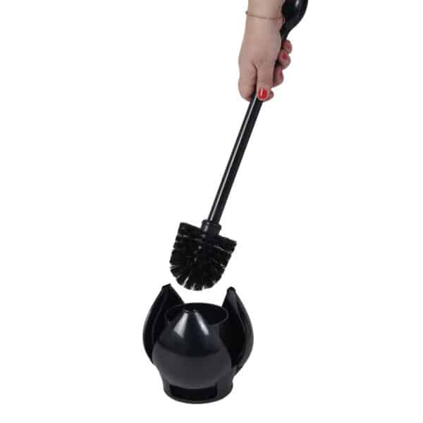 Black Toilet Brush Holder Set Plastic Solid Handle Bristle Toilet Cleaner - Toilet Brushes