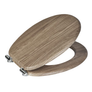 MDF Wood Toilet Seat Soft Close Chrome Hinges Oval Rust Oak Norfolk - Wooden Toilet Seats