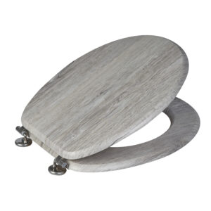 MDF Wood Toilet Seat Adjustable Chrome Colour Stainless Steel Hinges Oval Grey Oak Oxford - Wooden Toilet Seats