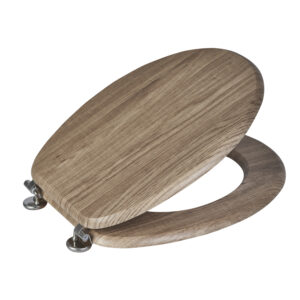 MDF Wood Toilet Seat Adjustable Chrome Colour Stainless Steel Hinges Oval Rust Oak Oxford - Wooden Toilet Seats