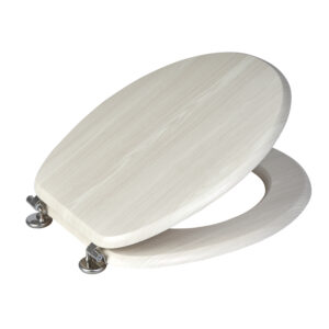 MDF Wood Toilet Seat Adjustable Chrome Colour Stainless Steel Hinges Oval White Oak Oxford - Wooden Toilet Seats
