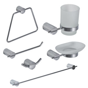 Wall Mounted Polished Steel 6 Pcs Bathroom Accessories Set Cylinder Barrel Fixings Vitality - Shower Accessories
