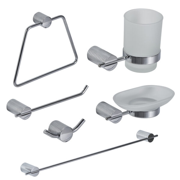 Wall Mounted Polished Steel 6 Pcs Bathroom Accessories Set Cylinder Barrel Fixings Vitality - Bathroom Accessory Sets