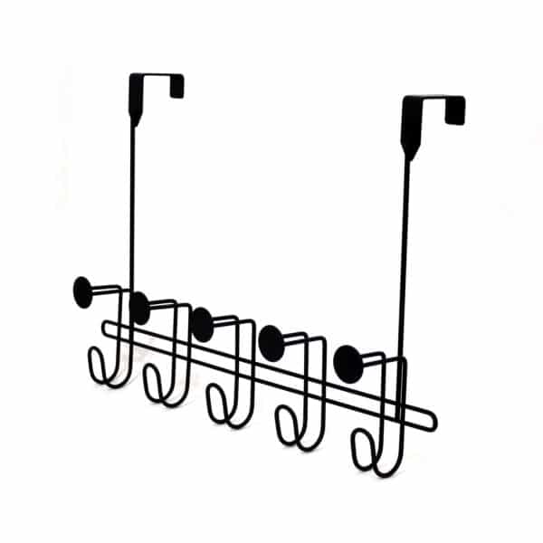 5 Hooks Over Door Matt Black Hanger Rack Organiser Bathroom Kitchen Cabinet Moretti - Over Door Hooks / Robe Hooks