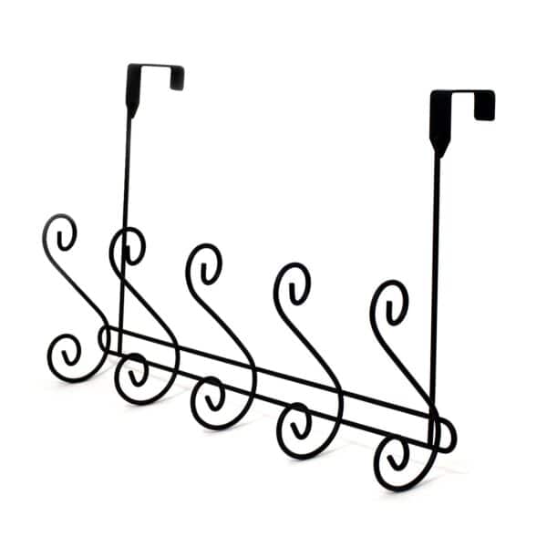 5 Hooks Matt Black Over the Door Coat Jacket Rack for Clothes Towel Lyrical - Over Door Hooks / Robe Hooks