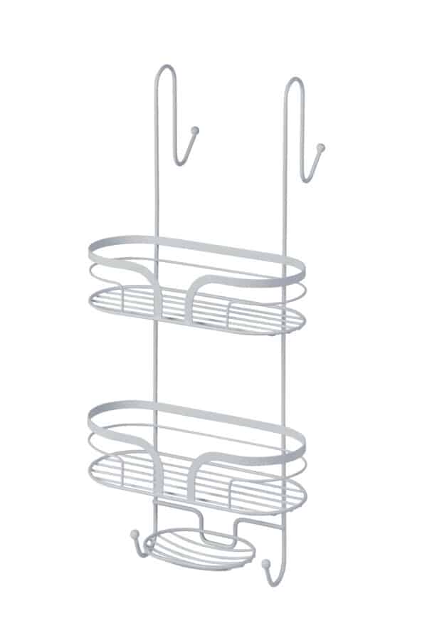 Dante 2-Tier Shower Caddy with Soap Dish and Towel Hooks – White - Bathroom Caddies and Baskets