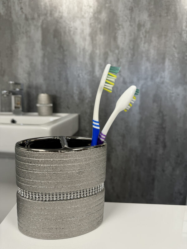 Pzazz Silver Diamante Toothbrush Holder - Toothbrush Holders