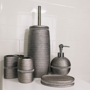 Pzazz Silver Diamante 5 Piece Accessory Set - Bathroom Accessory Sets