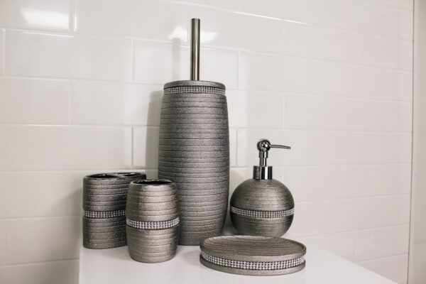 Pzazz Silver Diamante 5 Piece Accessory Set - Bathroom Accessory Sets