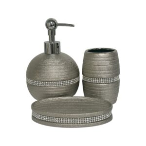 Pzazz Silver Diamante Set of 3 Bathroom Accessories - Bathroom Accessory Sets